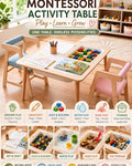 Montessori Sensory Table with Storage and Chairs, Natural Wood Activity Table