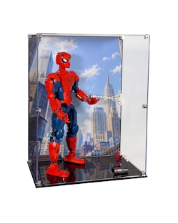 Acrylic Display Case fits LEGO 76346, Spider-Man Hero Figure - Standing with UV-Printed Background - Set Not Included