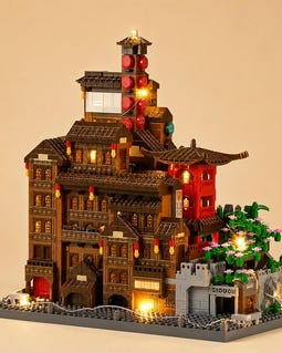 Japanese House Building Block Set, Traditional Village Architecture Model, Home Decor Display