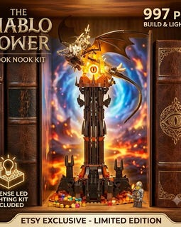 Dark Tower Building Block Kit with LED Lights & Flying Monster Figure 997 Pcs Fantasy Brick Set Mythical Realm of Magic