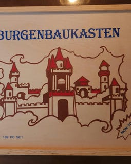 Vintage 1980s German Burgenbaukasten Wooden Castle Building Blocks Complete 109 Piece Set