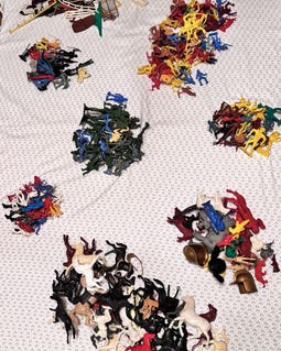 1950-60's Over 200 Plastic Cowboys Horses Indians Soldiers Spacemen Saddles 5lb.