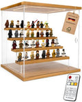 Illuminated display case for LEGO minifigures made of solid oak and acrylic 3 white levels, dimmable, RF remote control Displ
