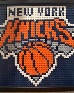 New York Knicks Pixelated Brick Wall Art Framed