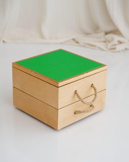 Wooden Building Brick Storage Box, Birch Plywood Toy Organizer with Building Block Base
