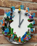 Minecraft Wanduhr für Kinder – lautlose Klemmbaustein Uhr für Minecraft- kompatibel mit MEOW® Minifiguren fürs Kinderzimmer