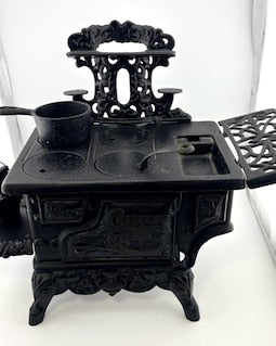Vintage Crescent Cast Iron Children's Toy Stove/Salesman Sample with Accessories