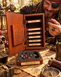 Personalized DND Gift for Dungeon Master, Wooden Dice Cabinet with 7 Magnetic Trays, Dice Collector Gift, Custom RPG Organize