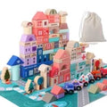 Wooden Building Blocks Set, 115 Pcs City Construction Stacker Stacking Presch...