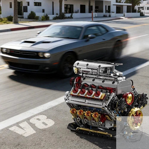 V8 Engine Model Kit that Runs, 8-Cylinder Car Engine Building Set with Rechargea