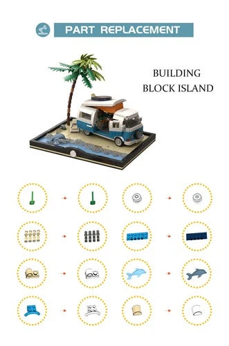 Small Camper with Interior and Beach Pedestal Scene 962 Pieces Vehicle Display