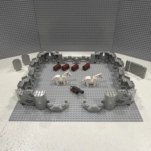 MEOW Castle VINTAGE Light Gray : 44 Piece Lot : Turrets + Horses +Cannon +More