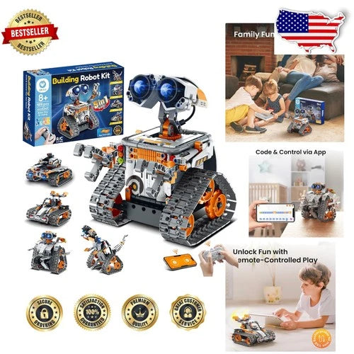 Rechargeable Robot Toy 488pc 5-in-1 STEM Building Kit App Controlled Orange