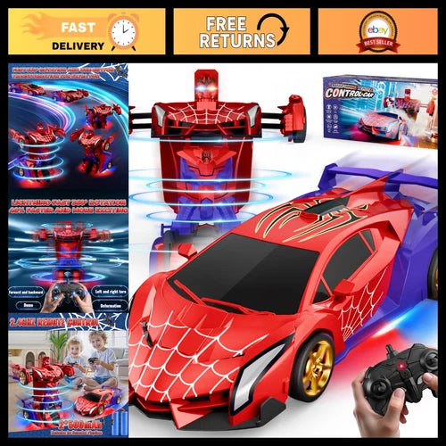 Transforming RC Car with Lights, 2.4GHz Remote Control, 360° Rotation, Deformati