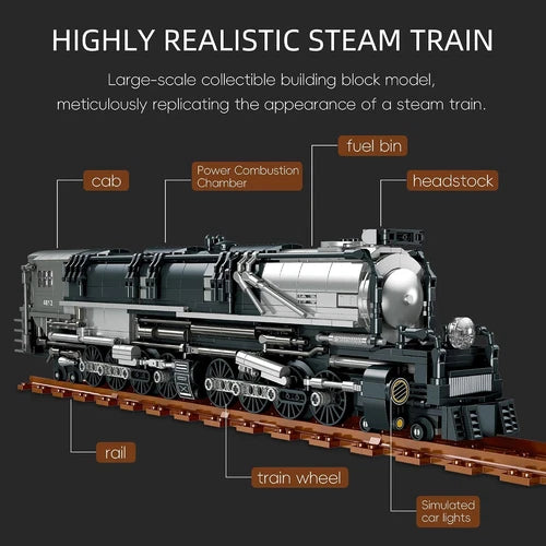 Big Boy Steam Train Building Set with Station&Tracks for 8+ (1277PCS)