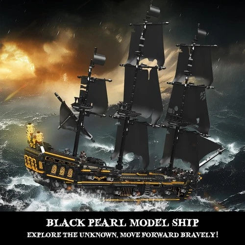 13199 Pirates Ship Model Building Blocks Kits, MOC Large Black Pearl Sailboat Mo