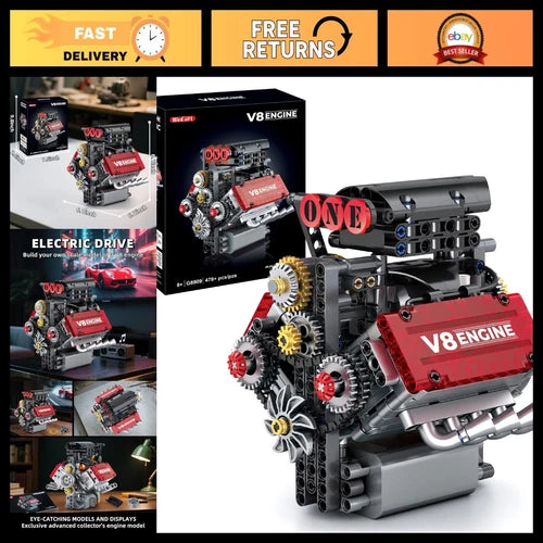 V8 Engine Model Kit - STEM Building Set for Kids & Adults, 478PCS, Battery Opera