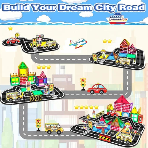 Magnetic Tiles Road Set 100Pcs- Magnetic Building Blocks for Kids Ages 3-5 and 4