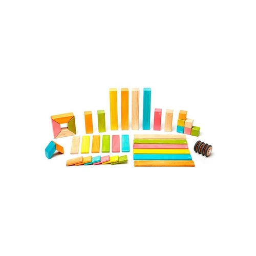 Tegu Classic Magnetic Wooden Building Block Set, 42 Piece Tints Set