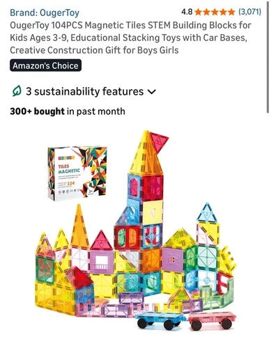 Special Edition-Magna Tiles 104-Piece Colored Magnetic Building Tiles NIBOX