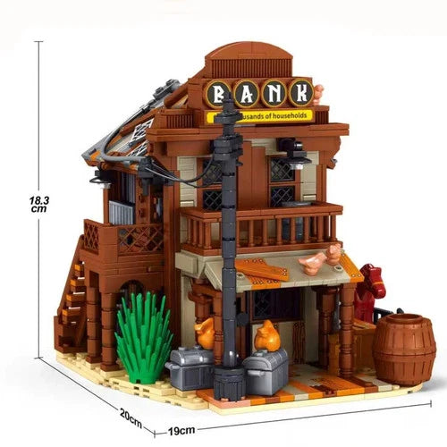 MOC Cowboy City Bank Modular Building Blocks set toys gift 1299 pcs with light