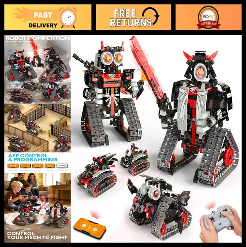 STEM RC Robot Building Kit 5-in-1, 443 Pcs DIY Erector Set, Remote Control Toy f