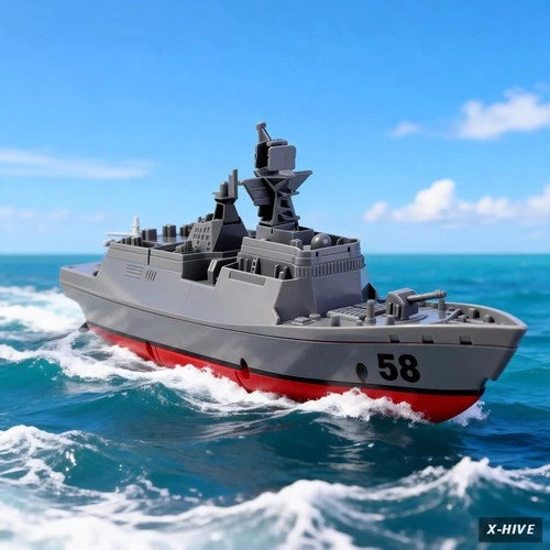 Remote Controlled Warship Battleship Destroyer Boat 10Km/H 4WD 2.4G RC Boat on W
