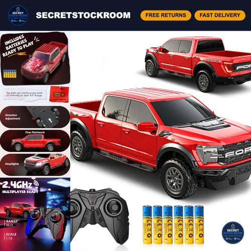 1:16 Scale Remote Control Car - Off-Road Truck, Red, Fast RC Vehicle, Great Gift