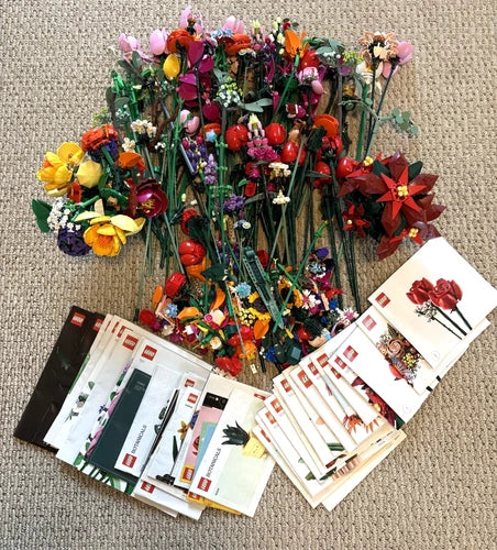Large Bulk Lot of LEGO BOTANICAL FLOWER Pieces, Stems & More! Manuals Too!