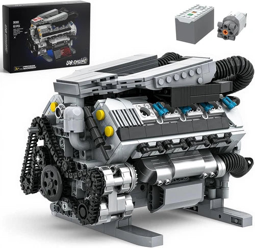 V8 Engine Model Kit That Runs, MOC Collectible Mini V8 Engine Building Set with