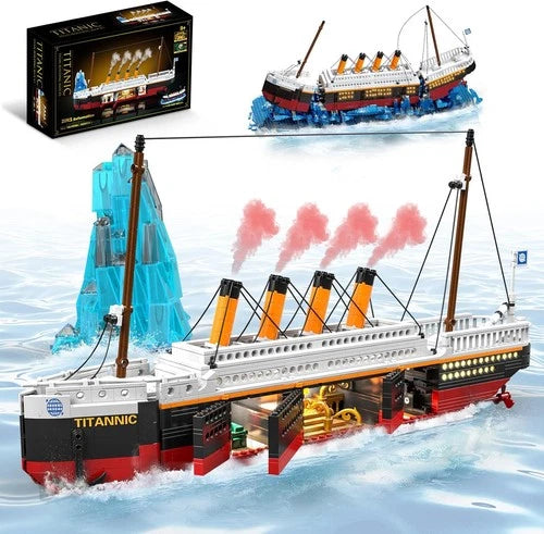 2 in 1 Titanic Building Set, Titanic Big Ship Model Building Kit with Lights Bri