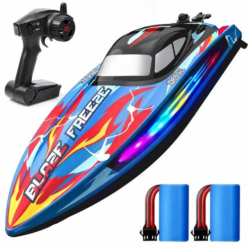 Fast RC Boat for Pool & Lake, 20+ MPH Speed, 40+ Mins Runtime, 7 LED Lights