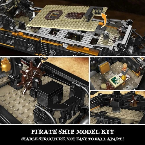 13199 Pirates Ship Model Building Blocks Kits, MOC Large Black Pearl Sailboat Mo