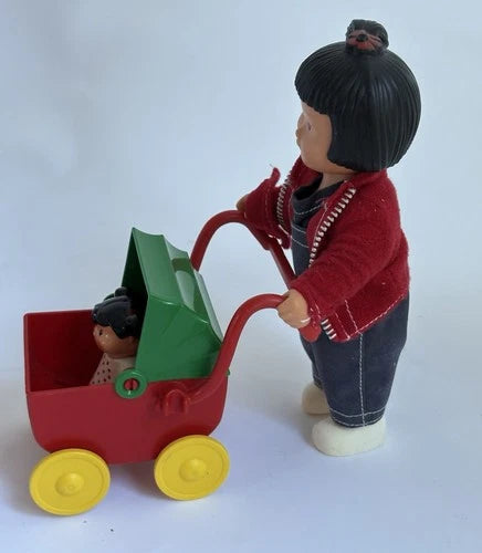 Lego Duplo Doll Marie & Baby Polka Dotted Dress: Pram, High Chair, T-Pot & Cups