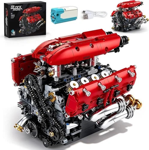 1370PCS V8 Engine Building Kit - Educational STEM Model with Realistic Movement