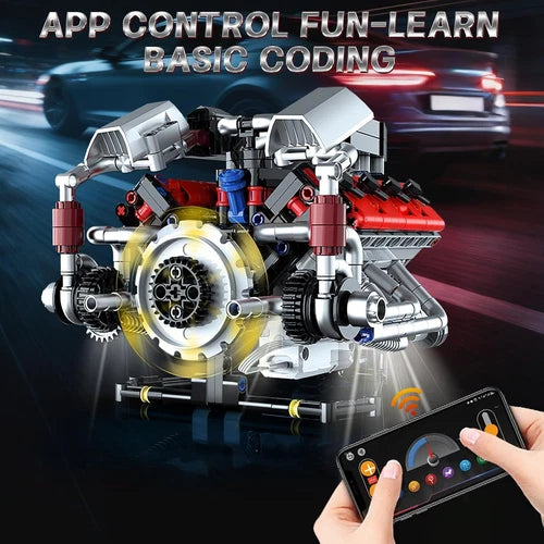 V8 Engine Model Kit That Run, 8-Cylinder Car Engine Building Blocks Set, Build