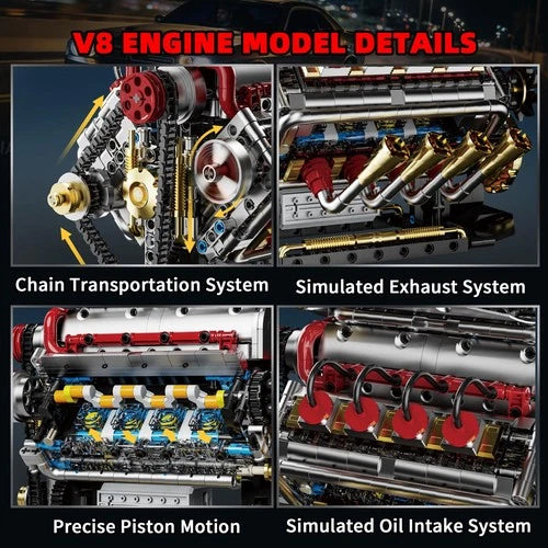 V8 Engine Model Kit 8-Cylinder Building Set Rechargeable Motor 1176 PCS