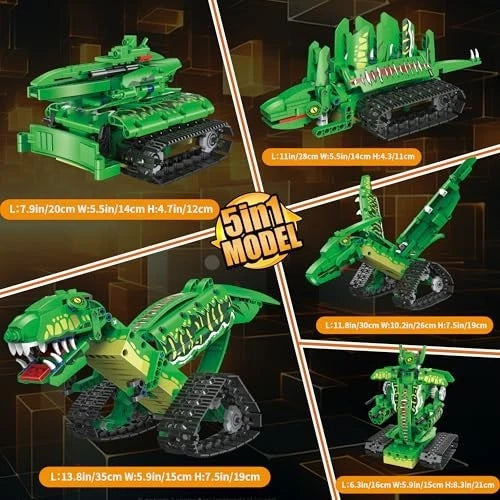 5-in-1 Dinosaur Toy Building Set for Kids 6-12, Remote Control & APP, STEM Gift