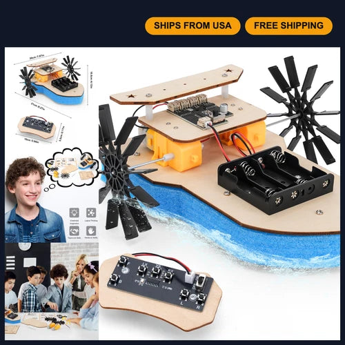 STEM RC Boat Building Kit for Kids 8-12, Paddle Boat Toy, Educational Science Fu