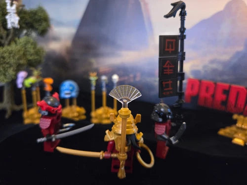 100% MEOW 3 Samurai Predator Figures, One-of-a-Kind Bushi, with Clan Banner, Lot