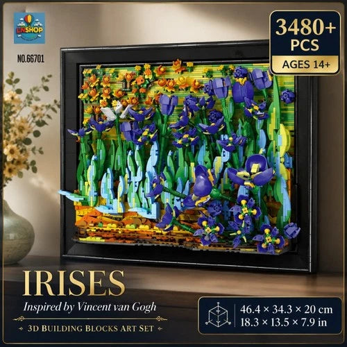 Van Gogh Irises Floral Art Building Blocks 3480 PCS 3D Framed Wall Display Set