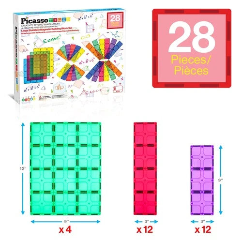 PicassoTiles PT28 Magnetic Building Block Base Plate Foundation Kit Jumbo XL