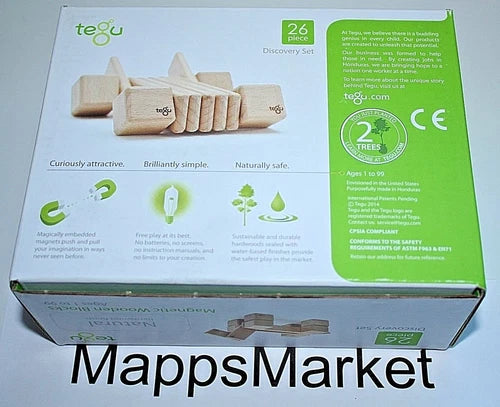 NIB Authentic TEGU 26-Pc Discovery Set Magnetic Wooden Blocks ~ Natural Hardwood