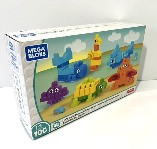 MEGA BLOKS LET'S BUILD OCEAN ANMALS SET 100 PCS BUILDING BLOCKS FISH TURTLE CRAB