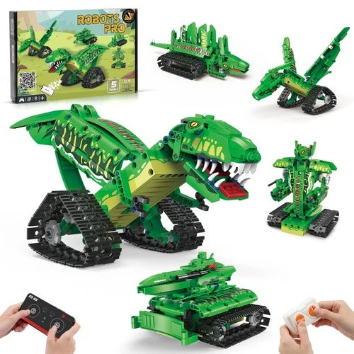 5-in-1 Dinosaur Toy Building Set for Kids 6-12, Remote Control & APP, STEM Gift