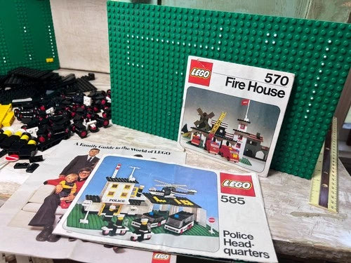 Vintage 1970s LEGO Lot 570 Fire House 585 Police Headquarters Manuals Parts