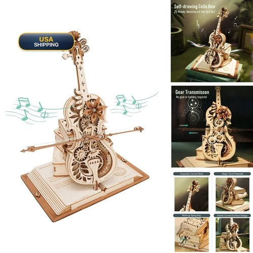 ROKR 1:5 Scale Cello Model Kit 199pcs Wooden Music Box Building Kit with Base