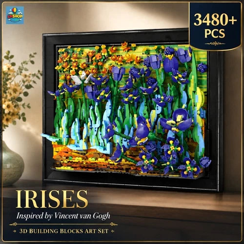 Van Gogh Irises Floral Art Building Blocks 3480 PCS 3D Framed Wall Display Set