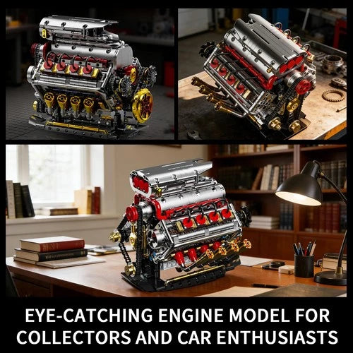 V8 Engine Model Kit 8-Cylinder Building Set Rechargeable Motor 1176 PCS