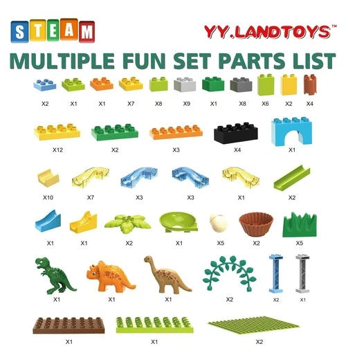 Dinosaur Marble Run Building Blocks Set - 125Pcs STEM Toy for Kids 2-8, Montesso